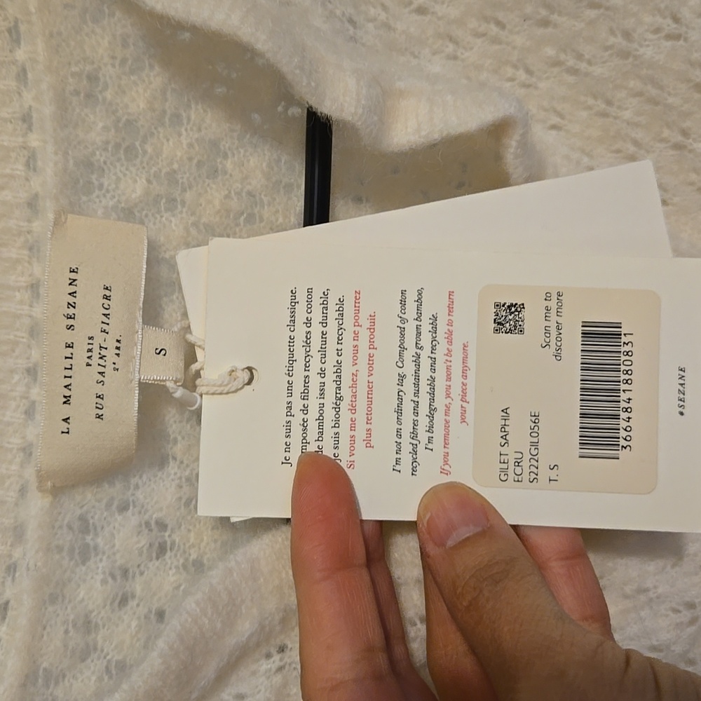 Sezane Saphia Wool/ Kid Mohair Delicate Fancy Openwork Knit White Cardigan - Picture 11 of 14